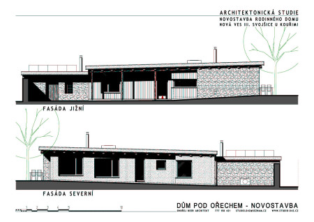 DŮM POD OŘECHEM | Novostavba domu v Nové Vsi III. u Kouřimi. Dům postupně stoupá ke stromu.